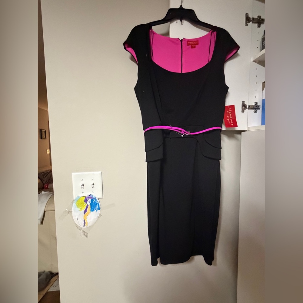 Signature by Sangria Black Dress with Pink Accents NWT SIZE 12